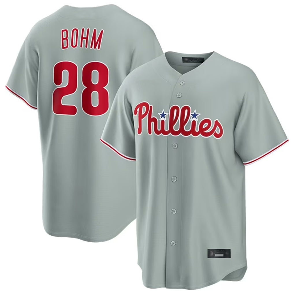 P.Phillies #28 Alec Bohm Player Gray Home Game Qdoa Stitched Jerseys