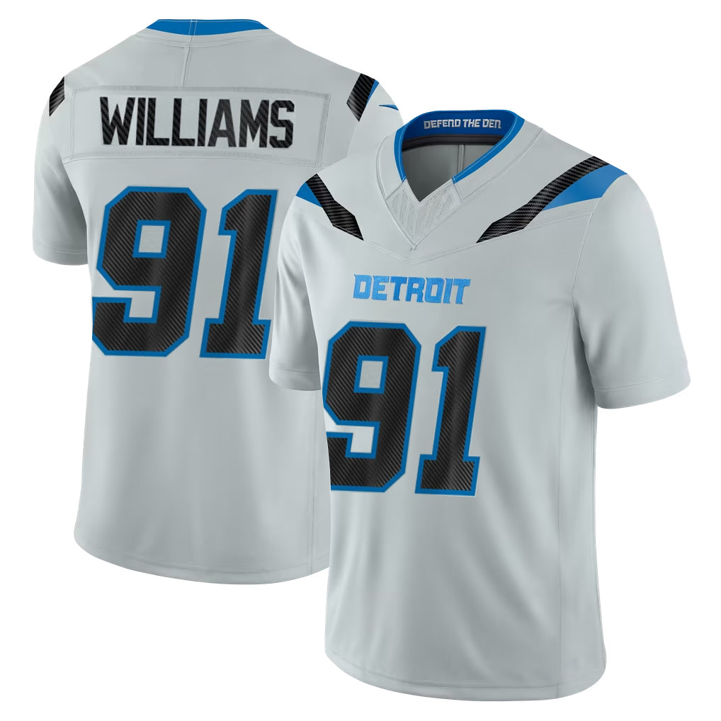 D.Lions #91 Tyleik Williams Player Silver Limited 2026 Rivalries Collection Home Game Qdoa Stitched Jerseys