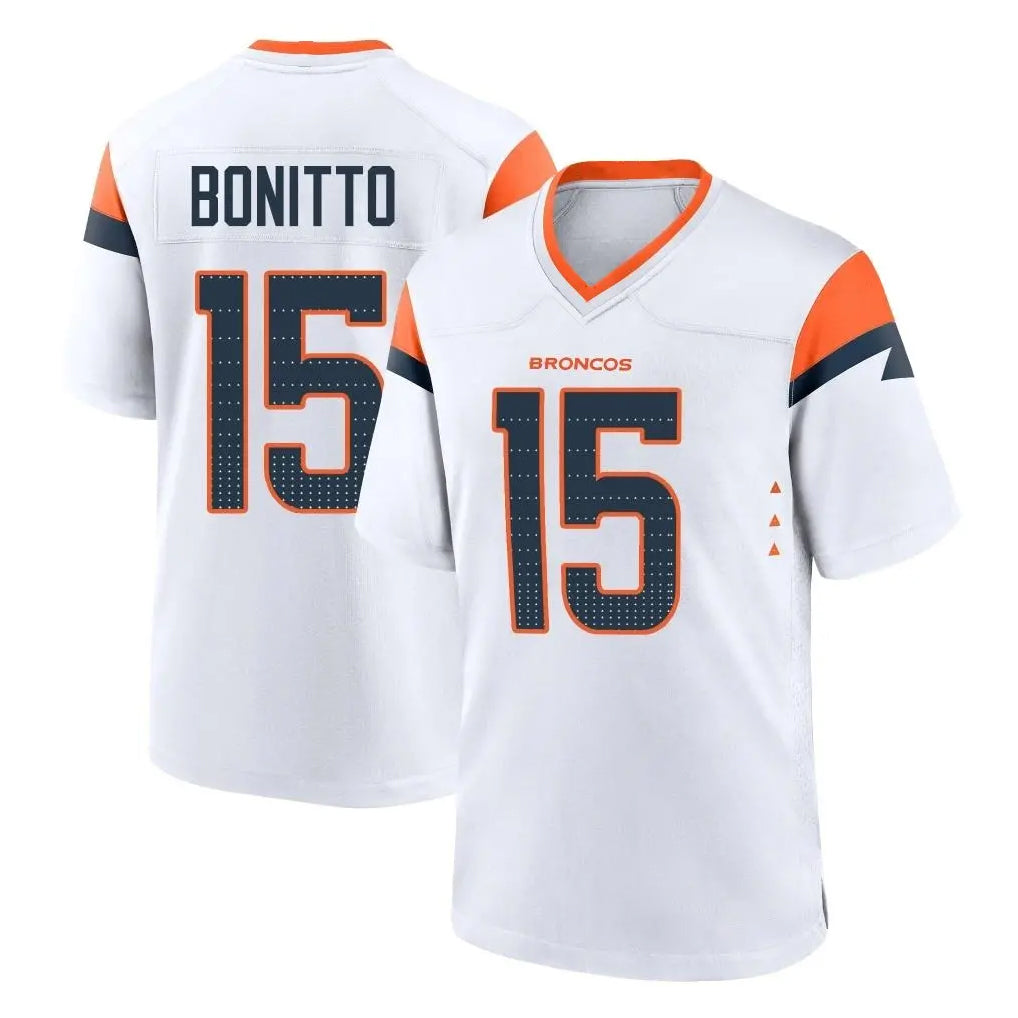 D.Broncos #15 Nik Bonitto Player White Home Game Qdoa Stitched Jerseys