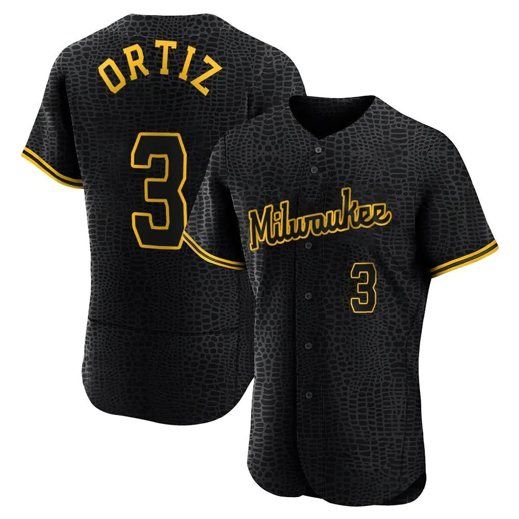 M.Brewers #3 Joey Ortiz Player Black Snake Skin City Home Limited Elite Qdoa Stitched Jerseys