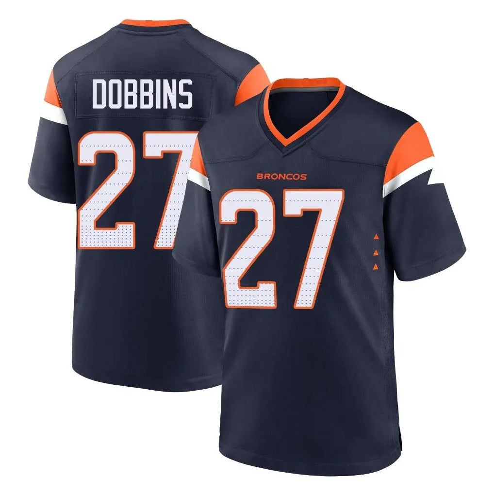 D.Broncos #27 J.K. Dobbins Player Navy Home Game Qdoa Stitched Jerseys
