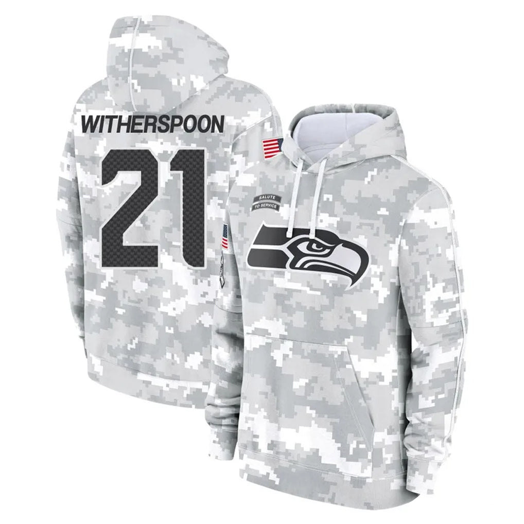 S.Seahawks #21 Devon Witherspoon Player Arctic Camo Limited Salute to Service Pullover Hoodies Game Qdoa Stitched Jerseys