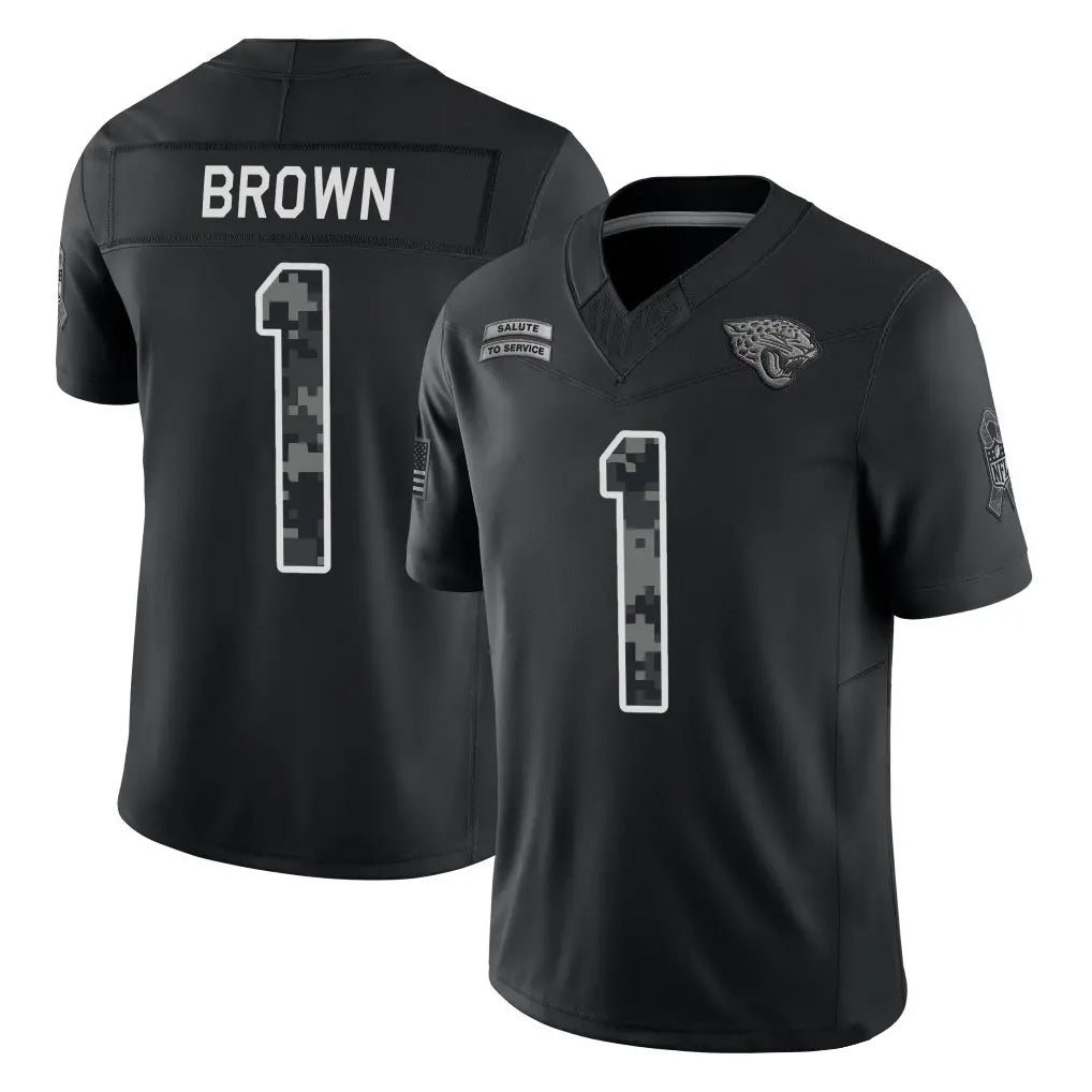 J.Jaguars #1 Montaric Brown Player Black Limited 2026 Salute to Service Home Game Qdoa Stitched Jerseys