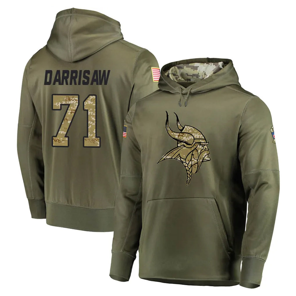 M.Vikings #71 Christian Darrisaw Player Olive Salute to Service Pullover Hoodies Home Game Qdoa Stitched Jerseys
