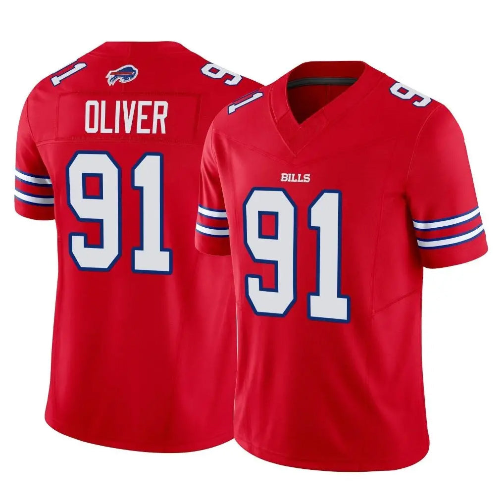 B.Bills #91 Ed Oliver Player Red Vapor F.U.S.E. Jersey Limited Home Game Qdoa Stitched Jerseys
