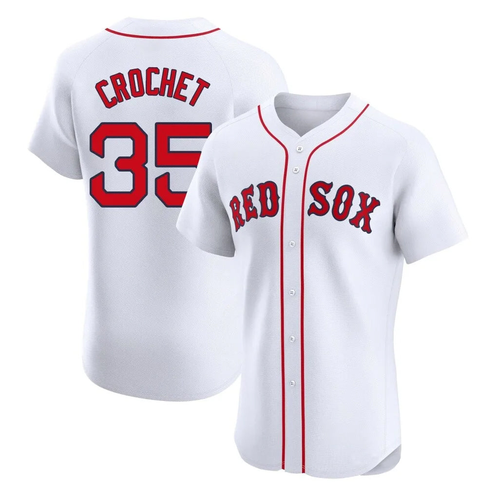B.Red Sox #35 Garrett Crochet Player White Limited Elite Home Game Qdoa Stitched Jerseys