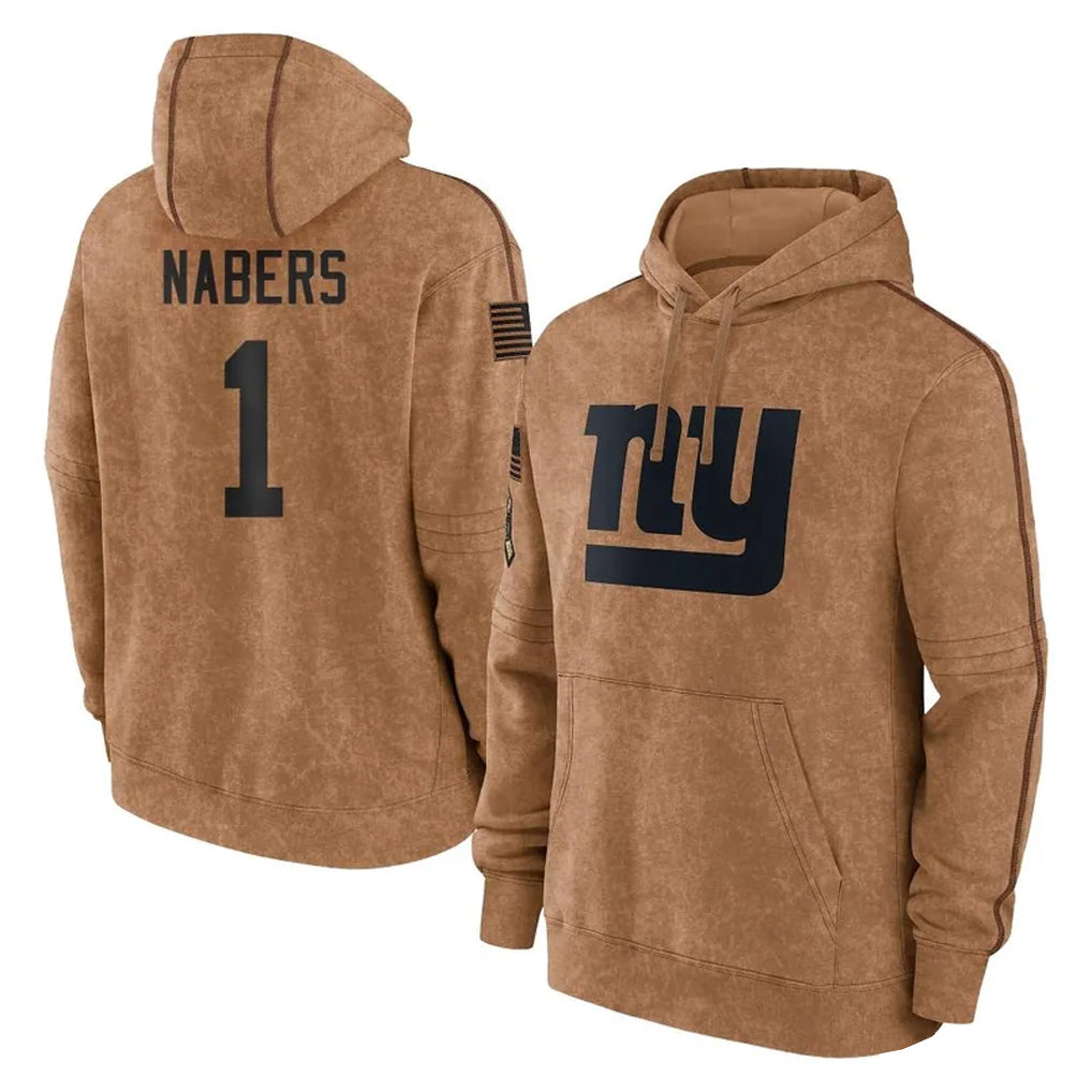 NY.Giants #1 Malik Nabers Player Brown Salute to Service Pullover Hoodies Limited Game Qdoa Stitched Jerseys
