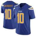 LA.Chargers #10 Justin Herbert Player Royal Limited Color Rush Vapor Untouchable Home Game Qdoa Stitched Jerseys