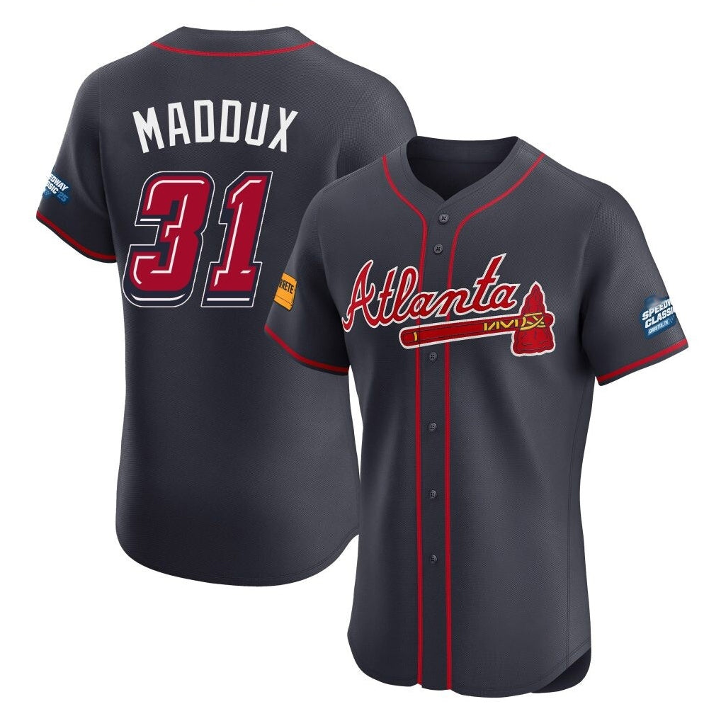 A.Braves #31 Greg Maddux Player Navy 2025 Speedway Classic Limited Elite Home Game Qdoa Stitched Jerseys