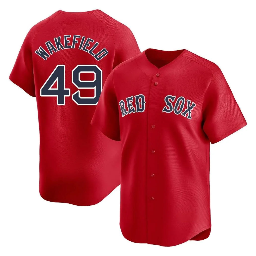 B.Red Sox #49 Tim Wakefield Player Red Limited Home Game Qdoa Stitched Jerseys