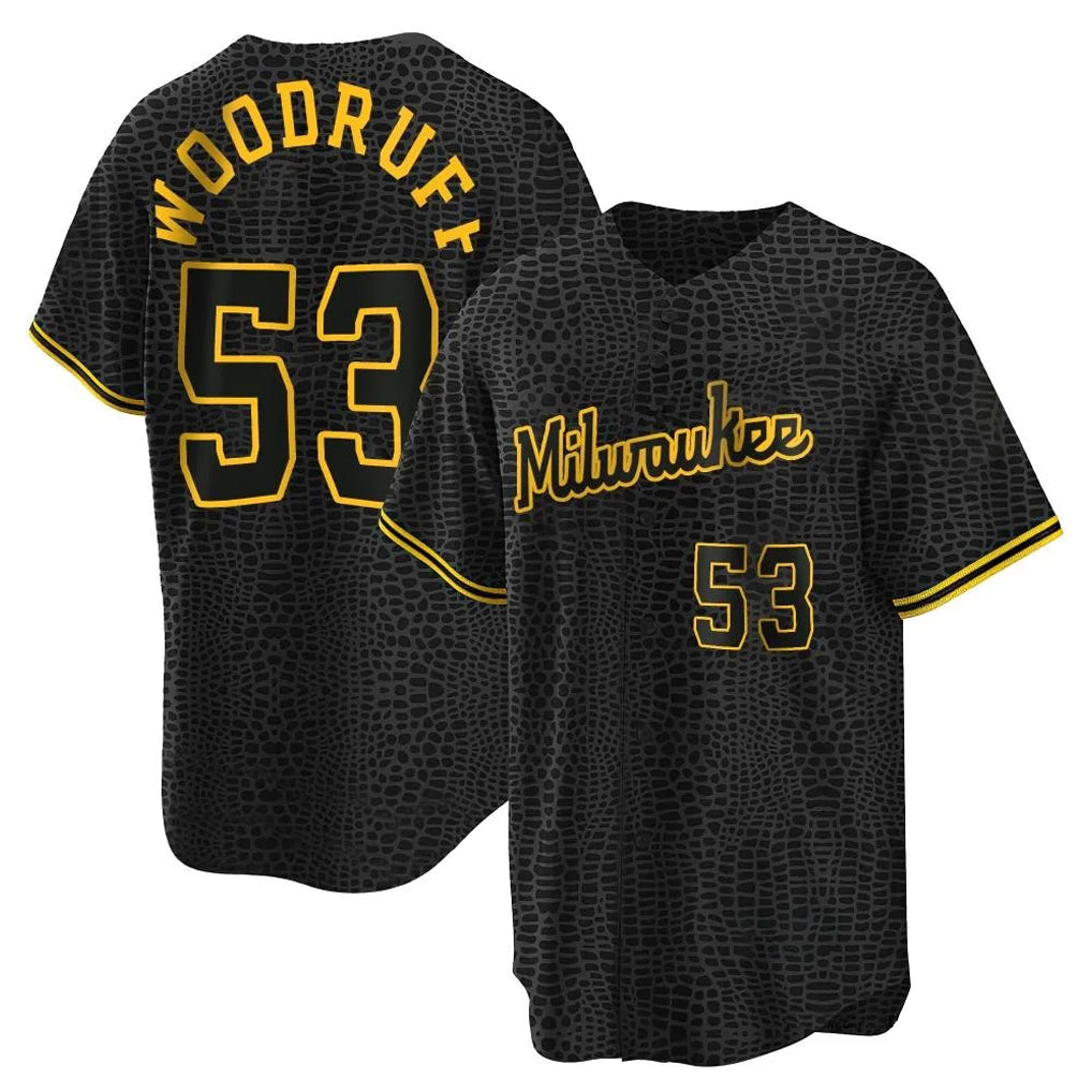 M.Brewers #53 Brandon Woodruff Player Black Snake Skin City Home Game Qdoa Stitched Jerseys