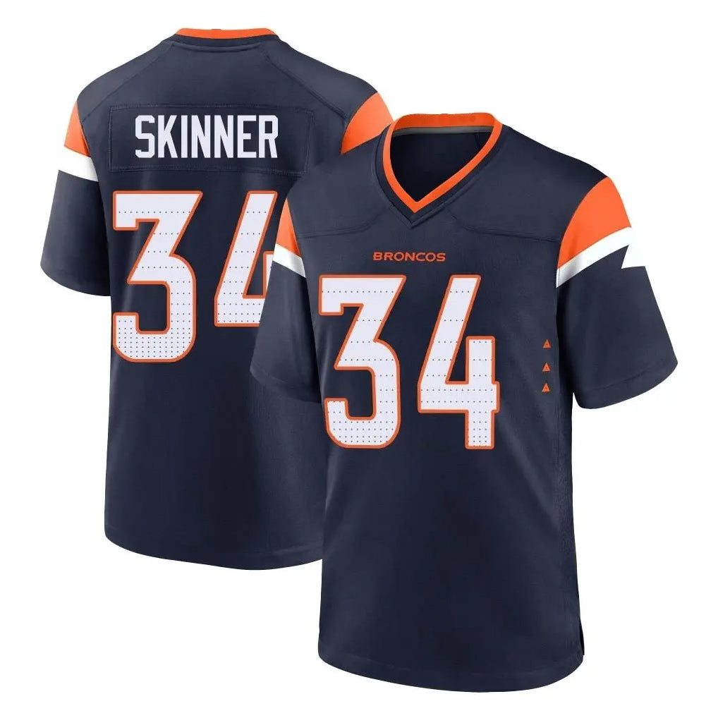 D.Broncos #34 JL Skinner Player Navy Home Game Qdoa Stitched Jerseys