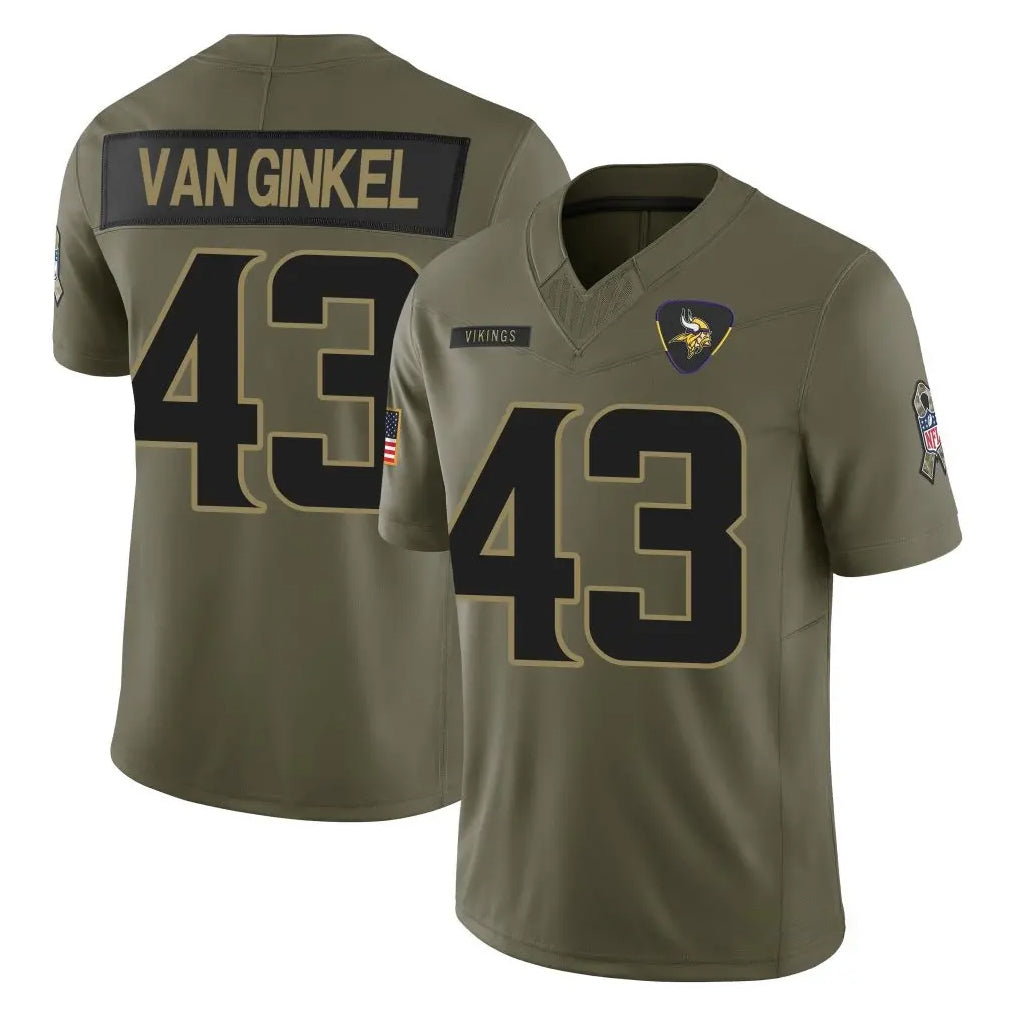 M.Vikings #43 Andrew Van Ginkel Player Olive 2025 Salute To Service Limited Game Qdoa Stitched Jerseys