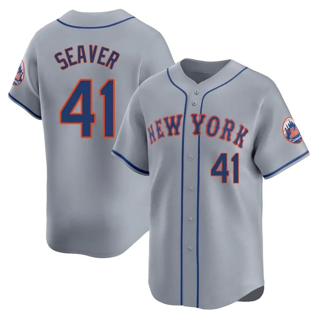 NY.Mets #41 Tom Seaver Player Gray Road Limited Home Qdoa Stitched Jerseys