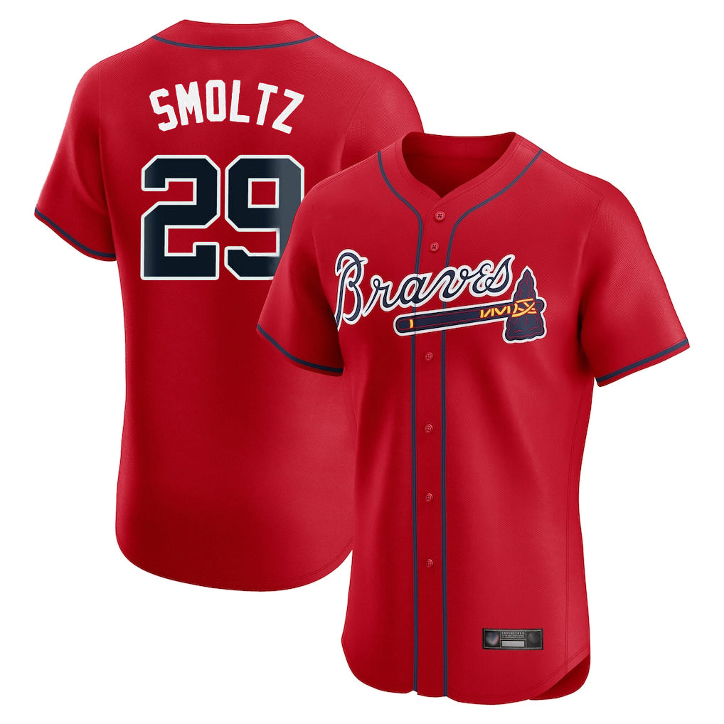 A.Braves #29 John Smoltz Player Red Limited Elite Home Game Qdoa Stitched Jerseys