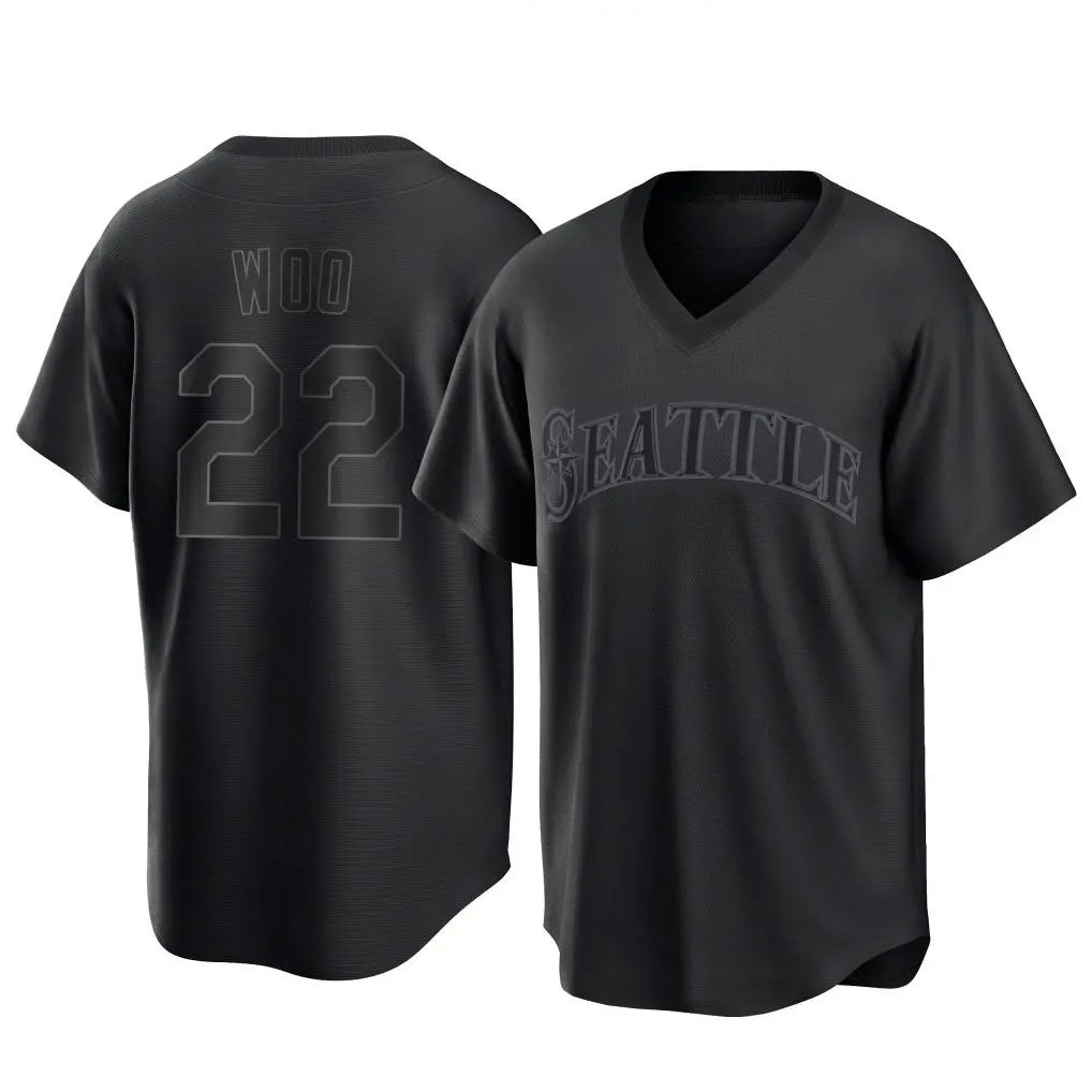 S.Mariners #22 Bryan Woo Player Black Replica Fashion T-shirt Qdoa Stitched Jerseys