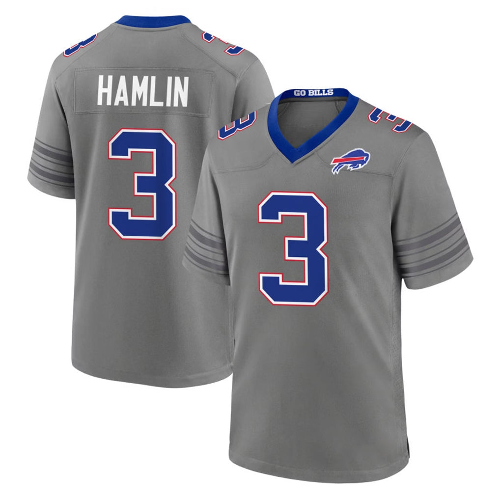 B.Bills #3 Damar Hamlin Player Gray Nickel City Home Game Qdoa Stitched Jerseys