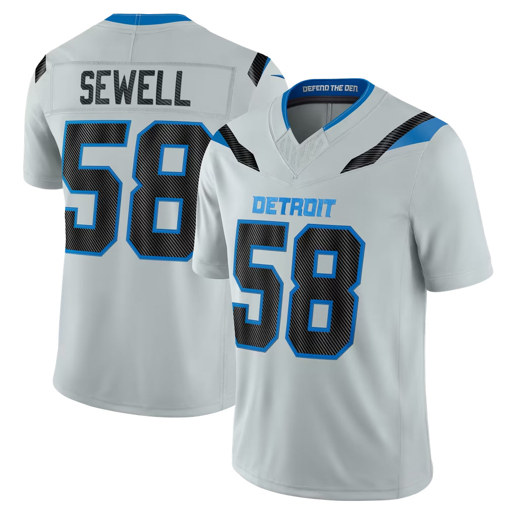 D.Lions #58 Penei Sewell Player Silver Limited 2026 Rivalries Collection Home Game Qdoa Stitched Jerseys