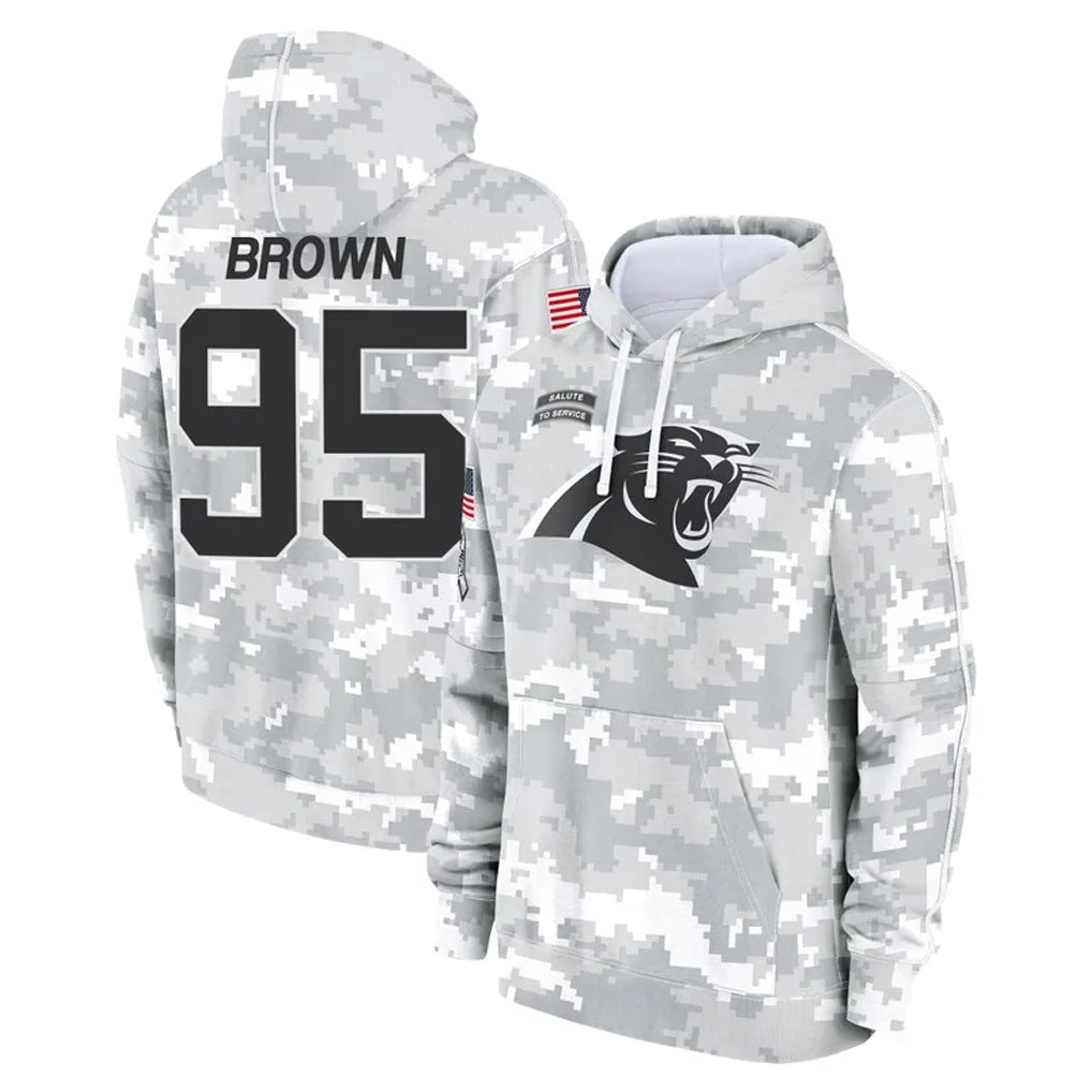 C.Panthers #95 Derrick Brown Player Arctic Camo Salute to Service Pullover Hoodies Limited Game Qdoa Stitched Jerseys
