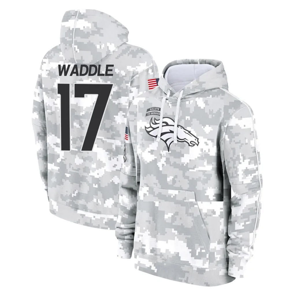 D.Broncos #17 Jaylen Waddle Player Arctic Camo Salute to Service Hoodies Limited Game Qdoa Stitched Jerseys