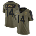 M.Vikings #14 Jauan Jennings Player Olive Salute To Service Limited Game Qdoa Stitched Jerseys