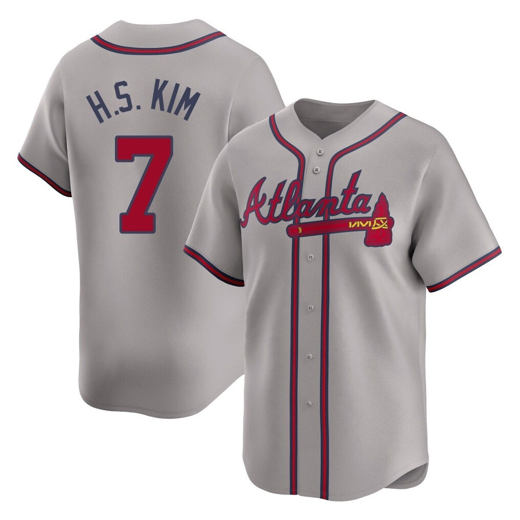 A.Braves #7 Ha-Seong Kim Player Gray Limited Home Game Qdoa Stitched Jerseys