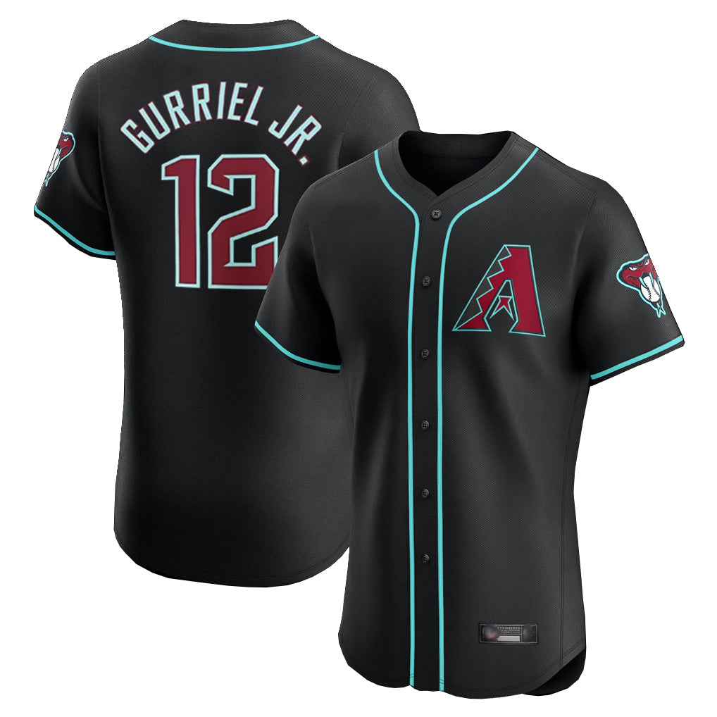 A.Diamondbacks #12 Lourdes Gurriel Jr Player Black Limited Elite Home Game Qdoa Stitched Jerseys