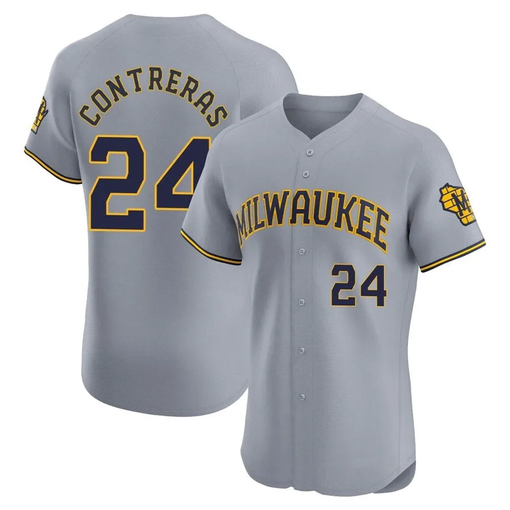 M.Brewers #24 William Contreras Player Gray Home Limited Elite Qdoa Stitched Jerseys