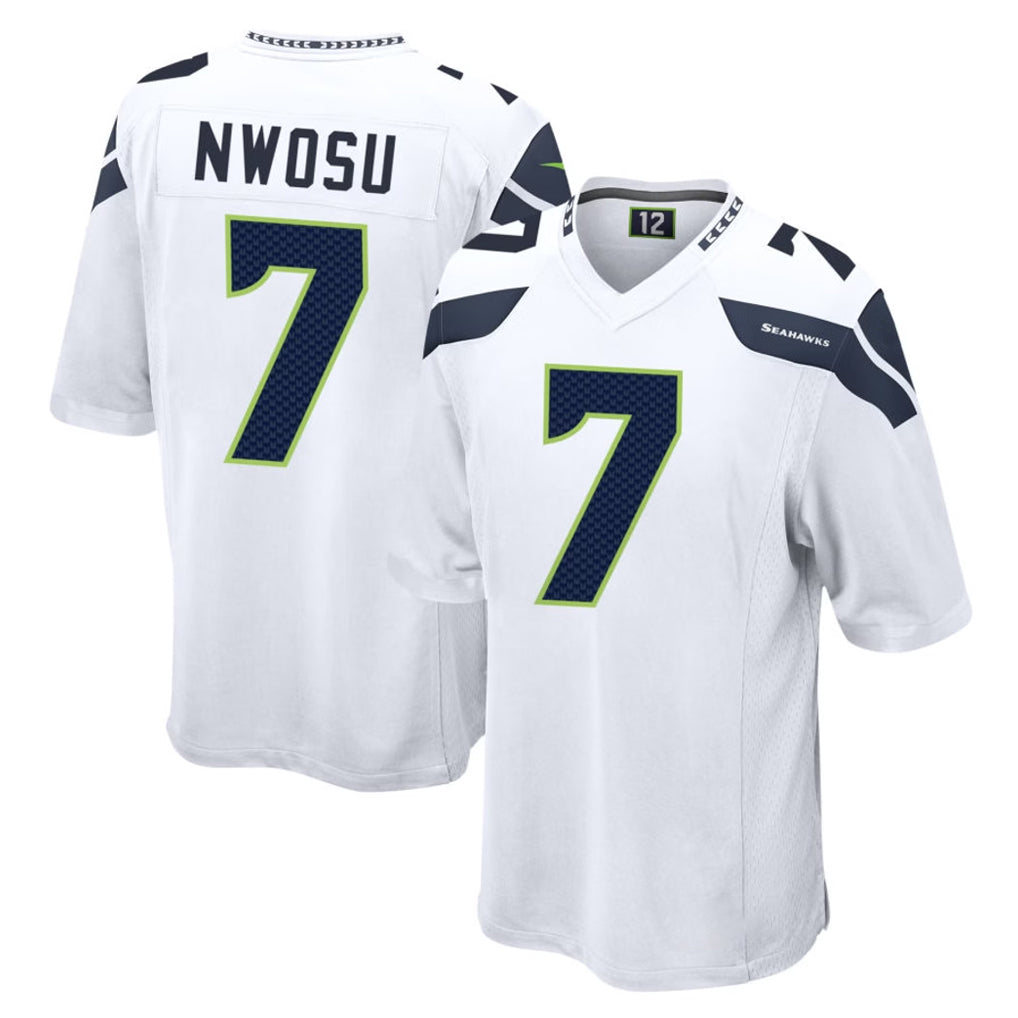 S.Seahawks #7 Uchenna Nwosu Player White Home Game Qdoa Stitched Jerseys