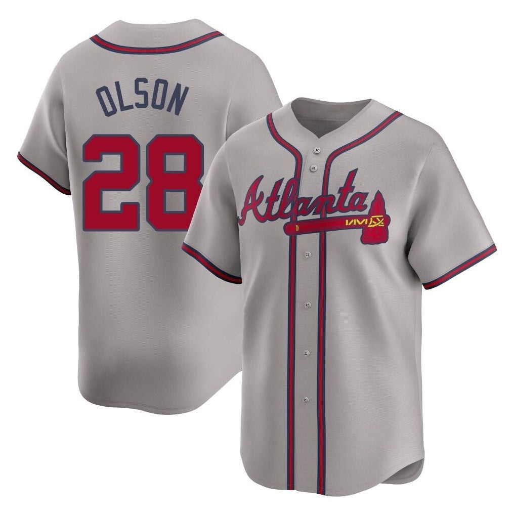 A.Braves #28 Matt Olson Player Gray Limited Home Game Qdoa Stitched Jerseys
