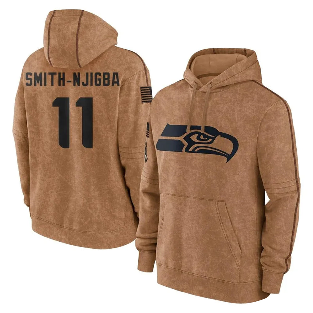 S.Seahawks #11 Jaxon Smith-Njigba Player Brown Limited Salute to Service Pullover Hoodies Game Qdoa Stitched Jerseys