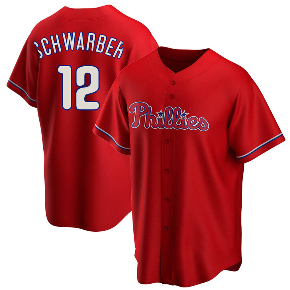 P.Phillies #12 Kyle Schwarber Player Red Home Game Qdoa Stitched Jerseys
