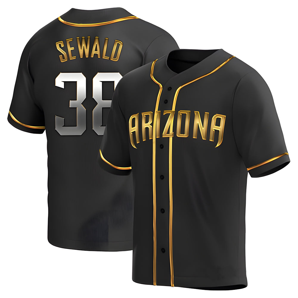 Qdoa A.Diamondbacks #38 Paul Sewald Player Black Golden Replica Alternate Stitched Jersey