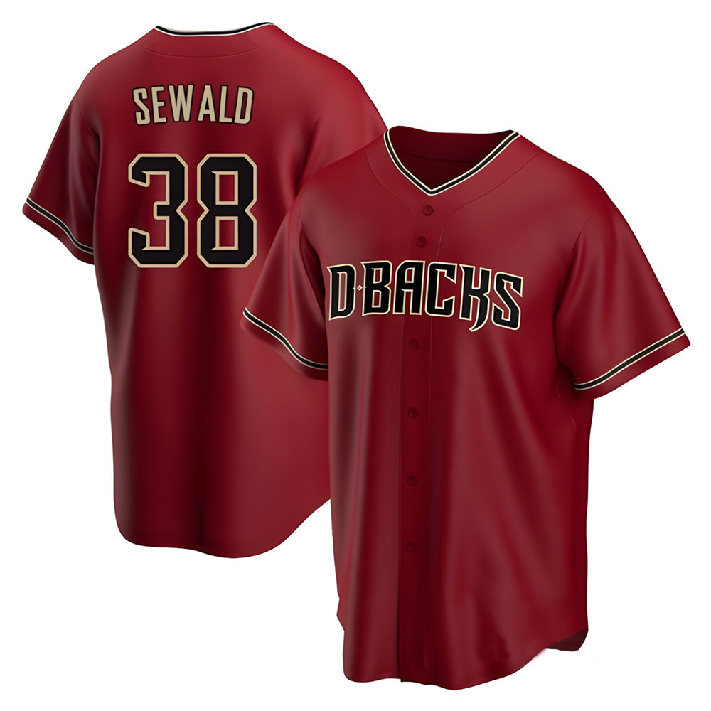 Qdoa A.Diamondbacks #38 Paul Sewald Player Red Alternate Replica Stitched Jersey