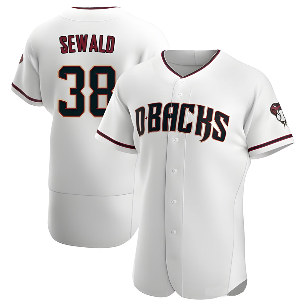 Qdoa A.Diamondbacks #38 Paul Sewald Player White Authentic Crimson Home Stitched Jersey
