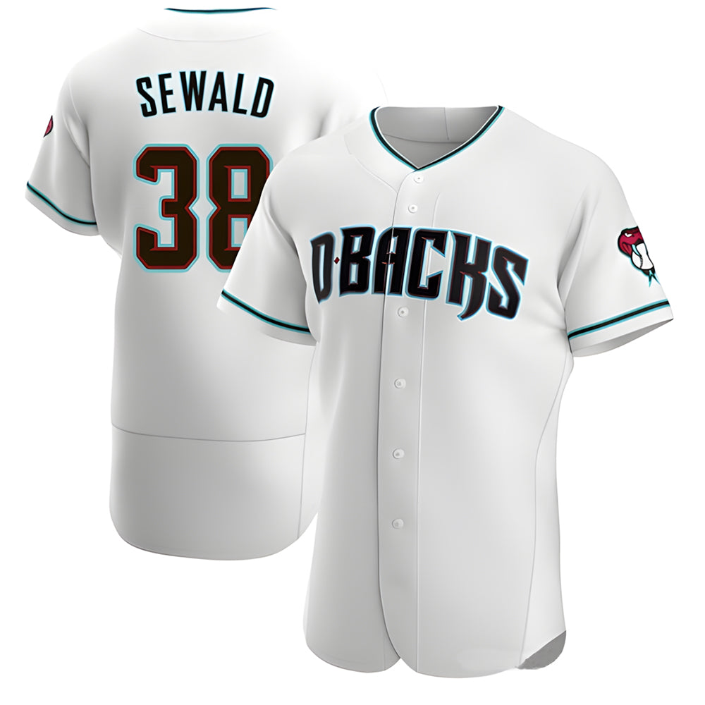 Qdoa A.Diamondbacks #38 Paul Sewald Player White Teal Authentic Alternate Stitched Jersey