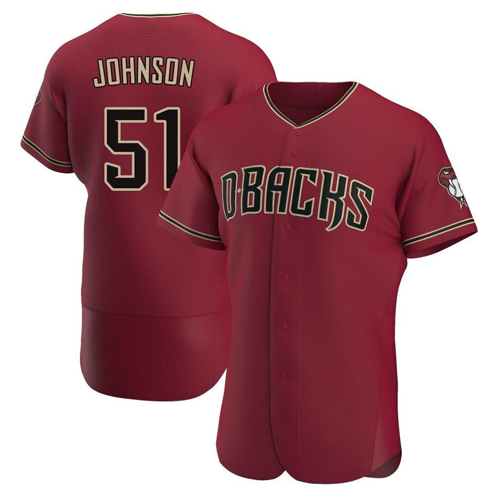 Qdoa A.Diamondbacks #51 Randy Johnson Red Authentic Crimson Alternate Stitched Jerseys