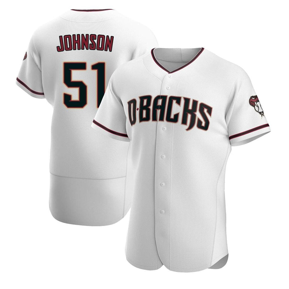 Qdoa A.Diamondbacks #51 Randy Johnson White Authentic Crimson Home Stitched Jerseys