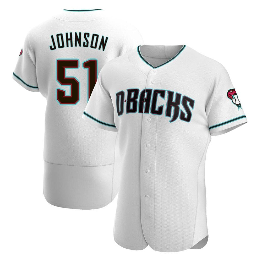 Qdoa A.Diamondbacks #51 Randy Johnson White Teal Alternate Authentic Stitched Jerseys