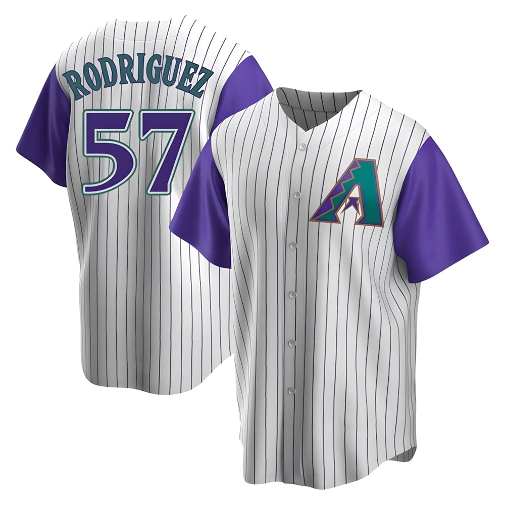 Qdoa A.Diamondbacks #57 Eduardo Rodriguez Player  Cream Purple Replica Alternate Cooperstown Collection Stitched Jersey