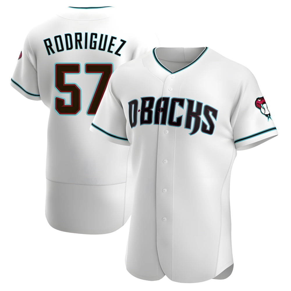 Qdoa A.Diamondbacks #57 Eduardo Rodriguez Player White Teal Alternate Stitched Jersey
