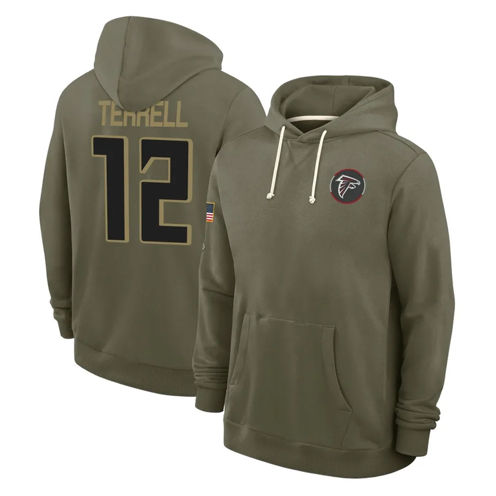 Qdoa A.Falcons #12 Avieon Terrell Player Olive 2025 Salute to Service Hoodies Stitched Jerseys