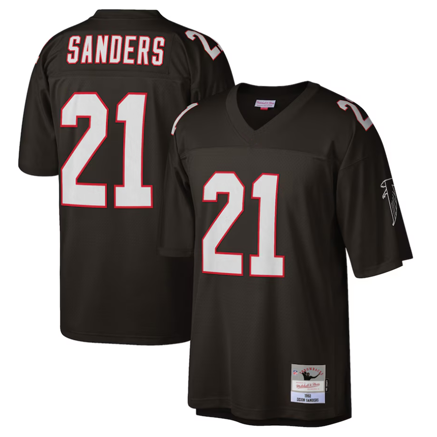Qdoa A.Falcons #21 Deion Sanders Mitchell & Ness Black 1992 Retired Player Replica Stitched Jerseys