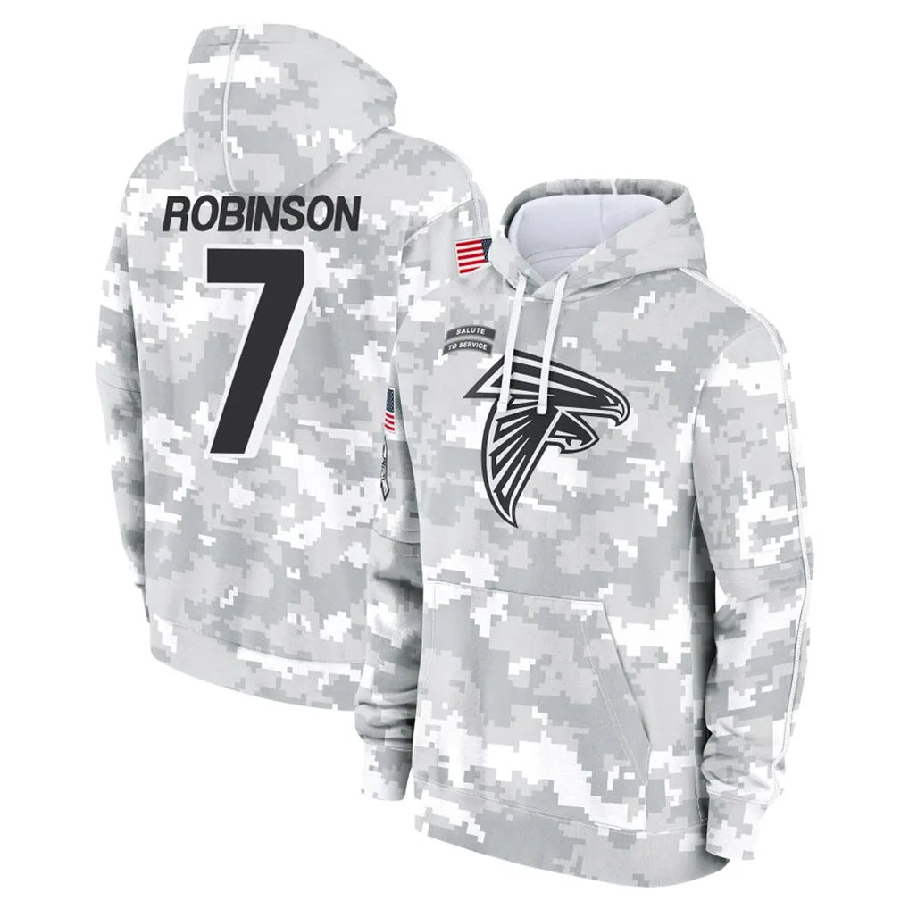 Qdoa A.Falcons #7 Bijan Robinson Player Camo Arctic Salute to Service Hoodies Limited Stitched Jerseys