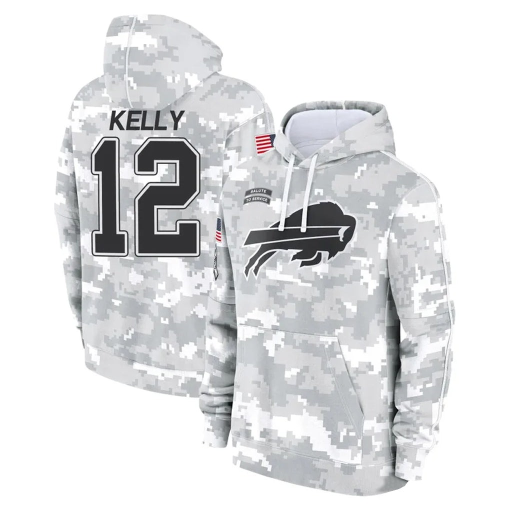 Qdoa B.Bills #12 Jim Kelly Player Arctic Camo Salute to Service Hoodies Limited Stitched Jerseys