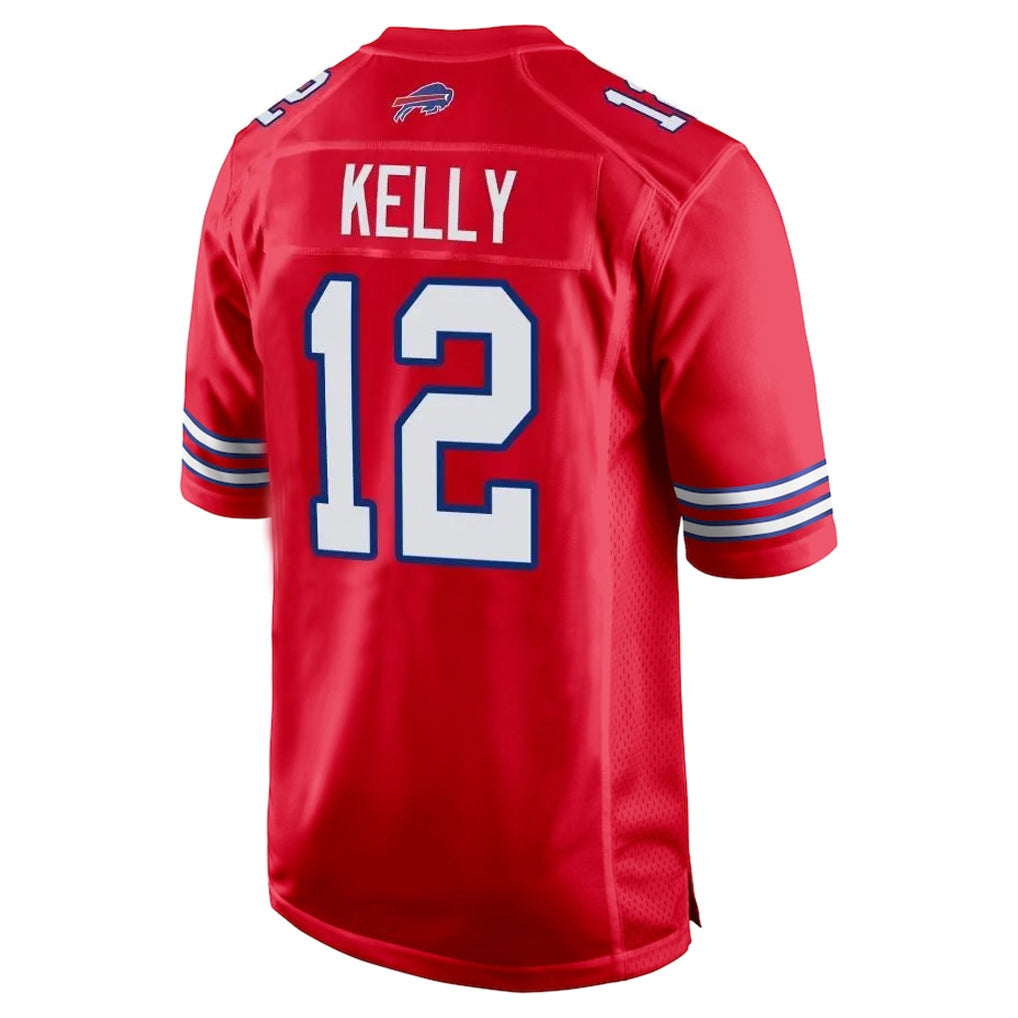 Qdoa B.Bills #12 Jim Kelly Player Red Home Game Stitched Jerseys