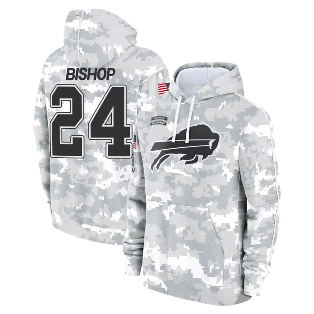 Qdoa B.Bills #24 Cole Bishop Player Arctic Camo Salute to Service Hoodies Limited Stitched Jerseys