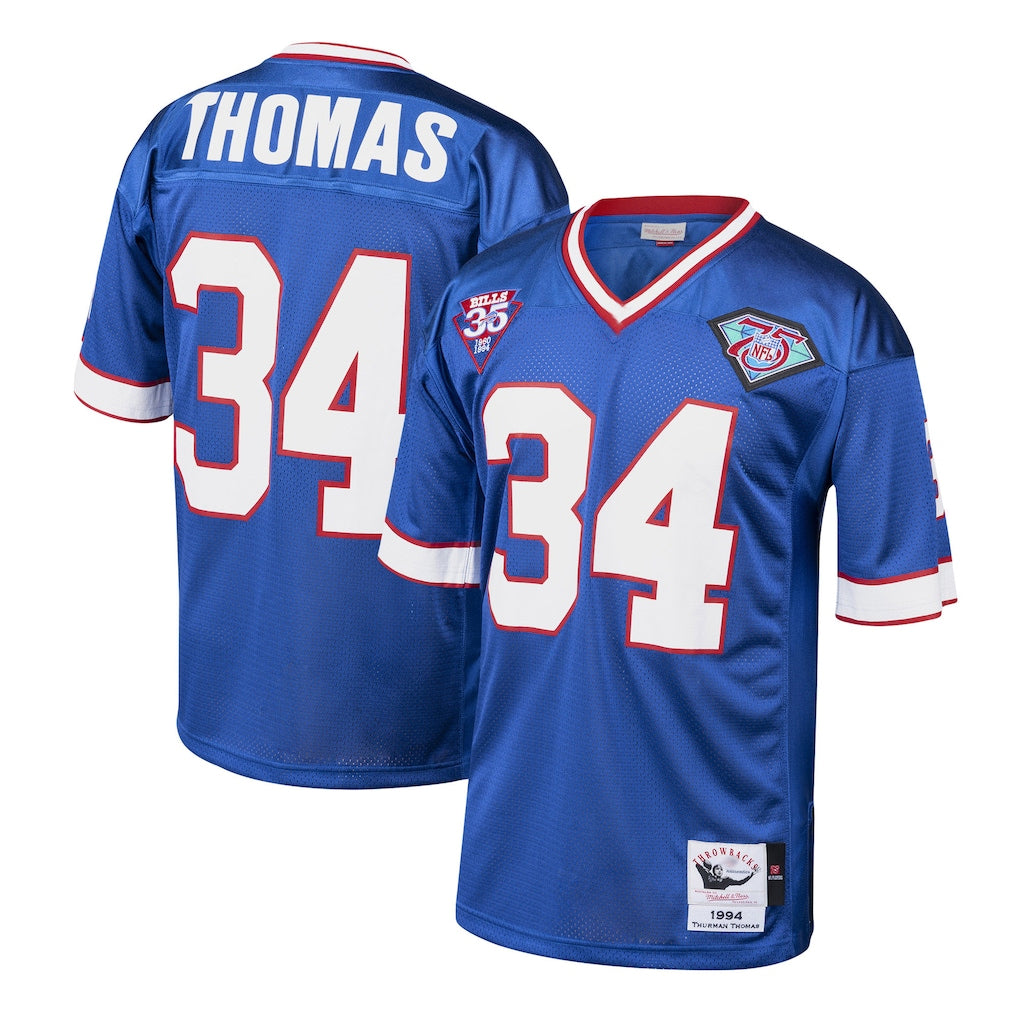 Qdoa B.Bills #34 Thurman Thomas Player Royal Mitchell & Ness 1985 Throwback Retired Stitched Jerseys
