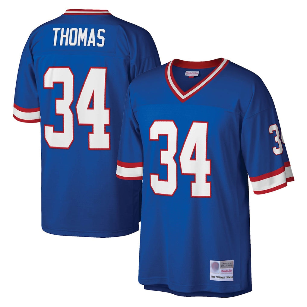 Qdoa B.Bills #34 Thurman Thomas Player Royal Mitchell & Ness Legacy Replica Stitched Jerseys