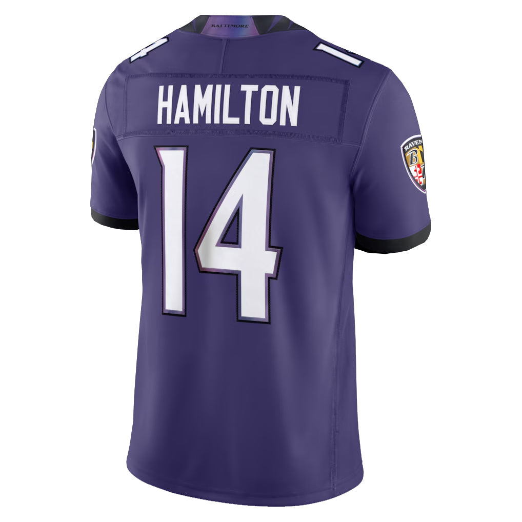 Qdoa B.Ravens #14 Kyle Hamilton Player Purple Limited Elite Home Game Stitched Jerseys